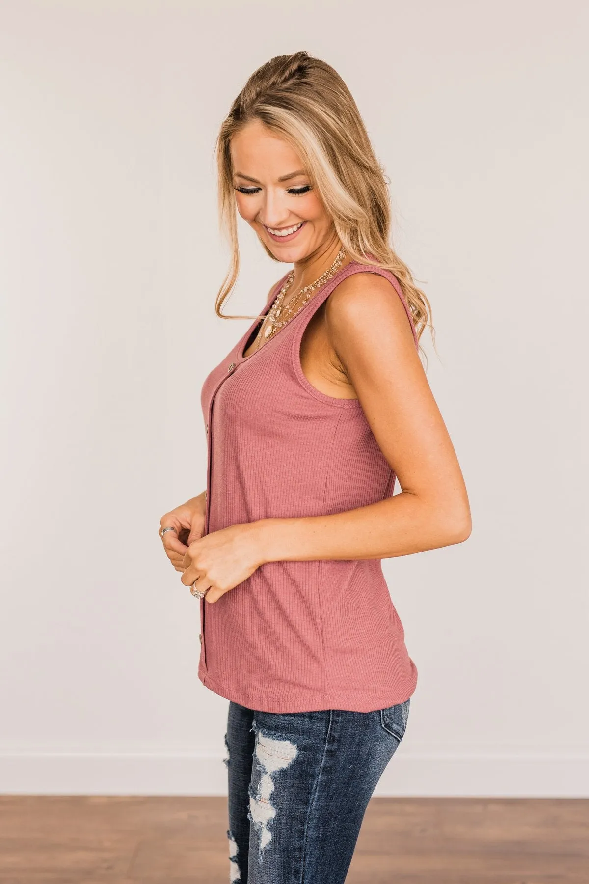 Loving Myself Ribbed Knit Tank Top- Dark Mauve