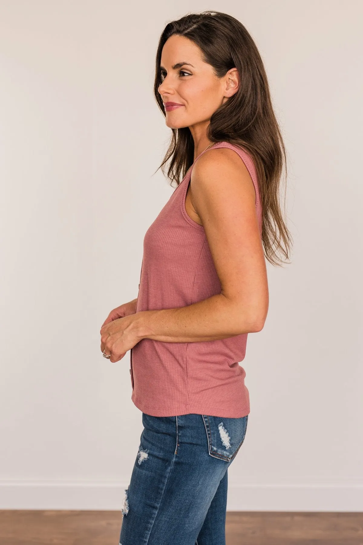 Loving Myself Ribbed Knit Tank Top- Dark Mauve