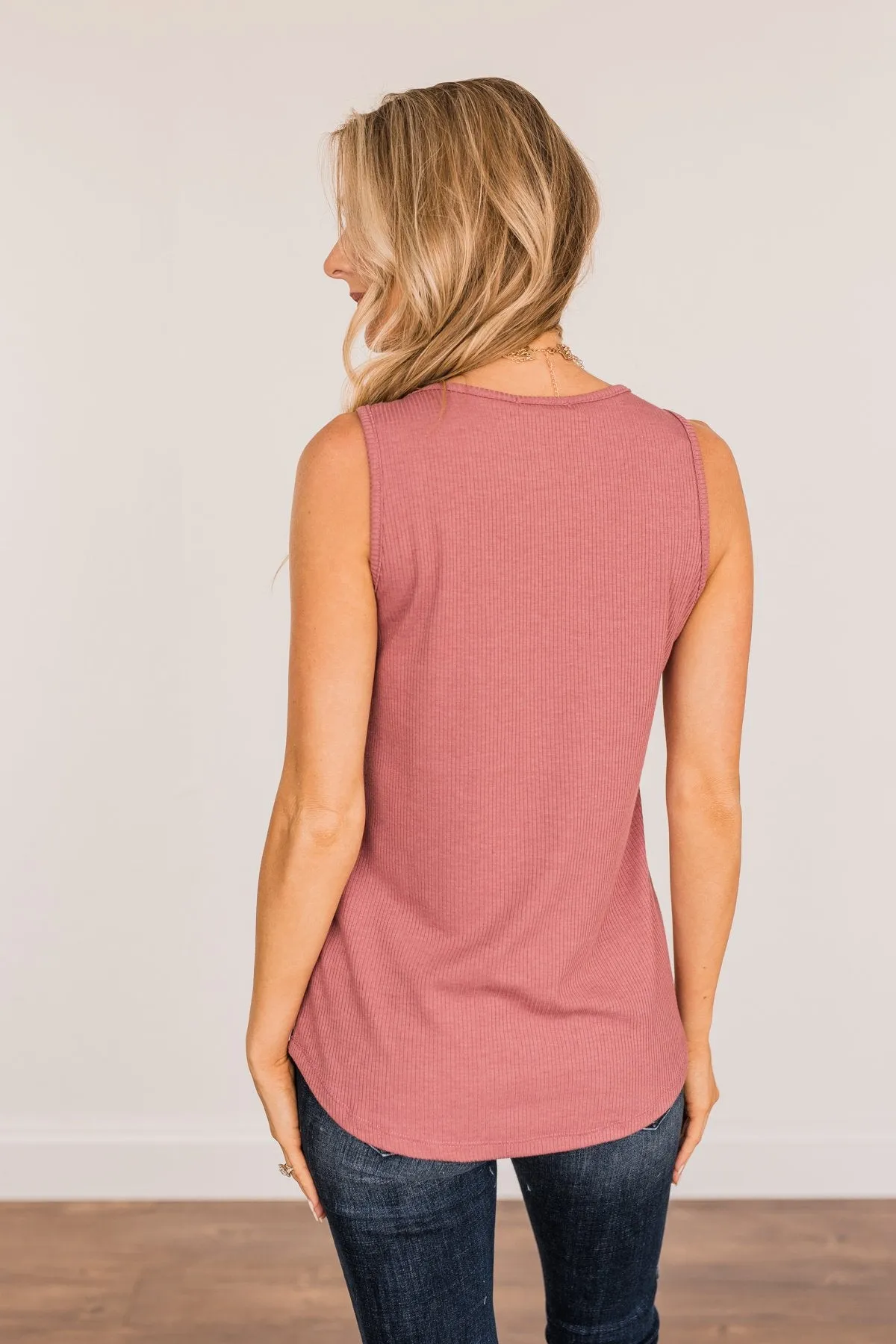 Loving Myself Ribbed Knit Tank Top- Dark Mauve