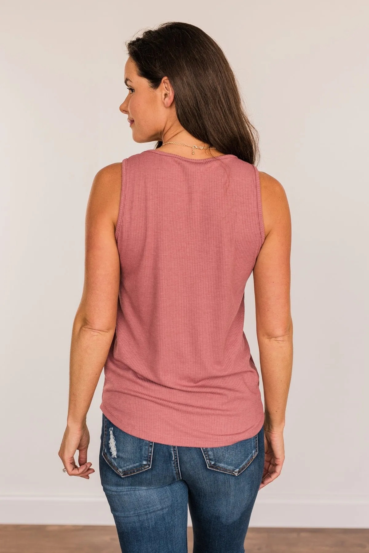 Loving Myself Ribbed Knit Tank Top- Dark Mauve