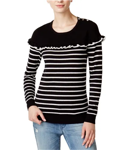 Maison Jules Womens Ruffled Striped Knit Sweater