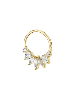 Marquise Feathered Seamless Hoop - White Diamond and White Topaz / 14k Yellow Gold