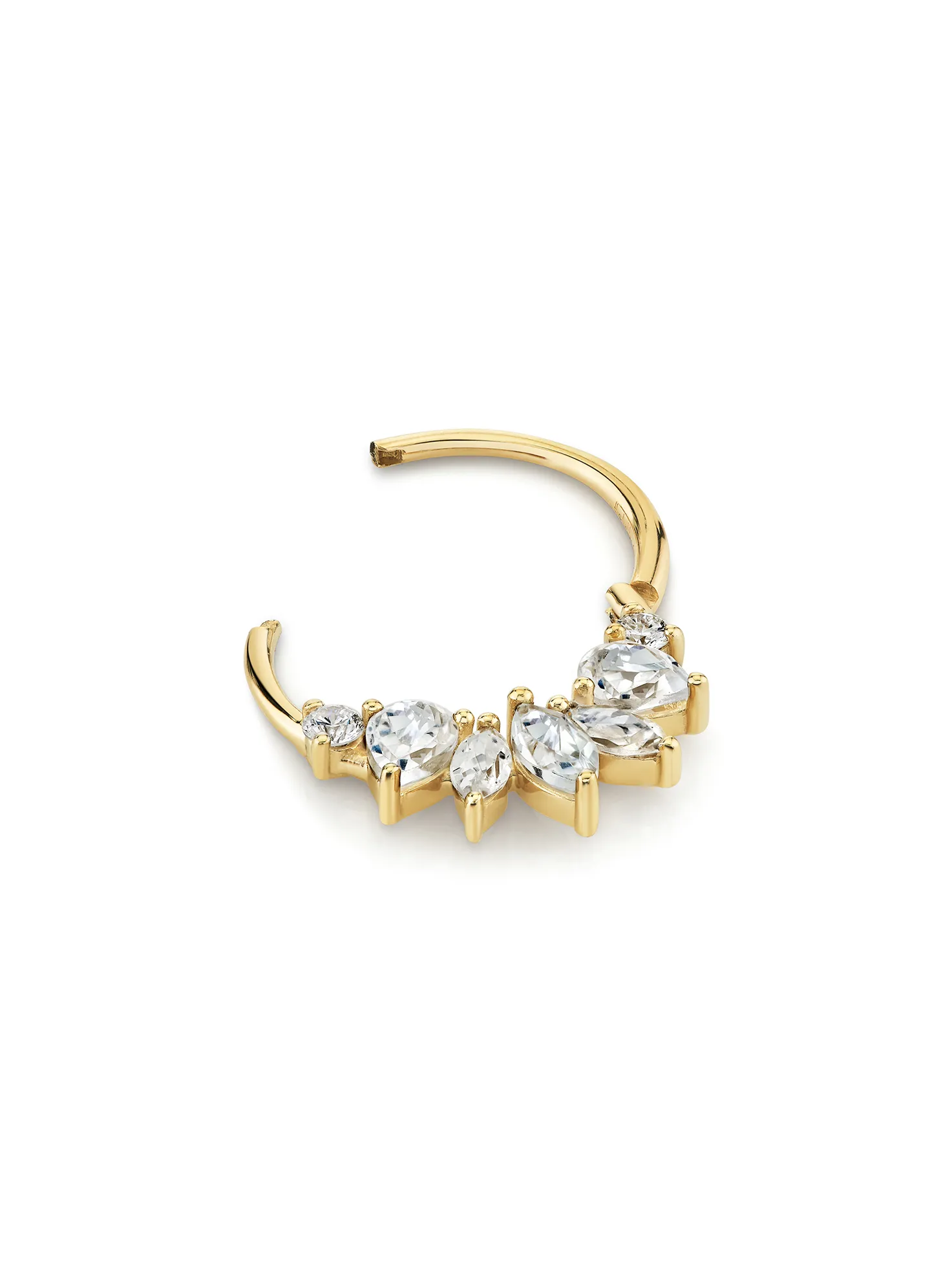 Marquise Feathered Seamless Hoop - White Diamond and White Topaz / 14k Yellow Gold