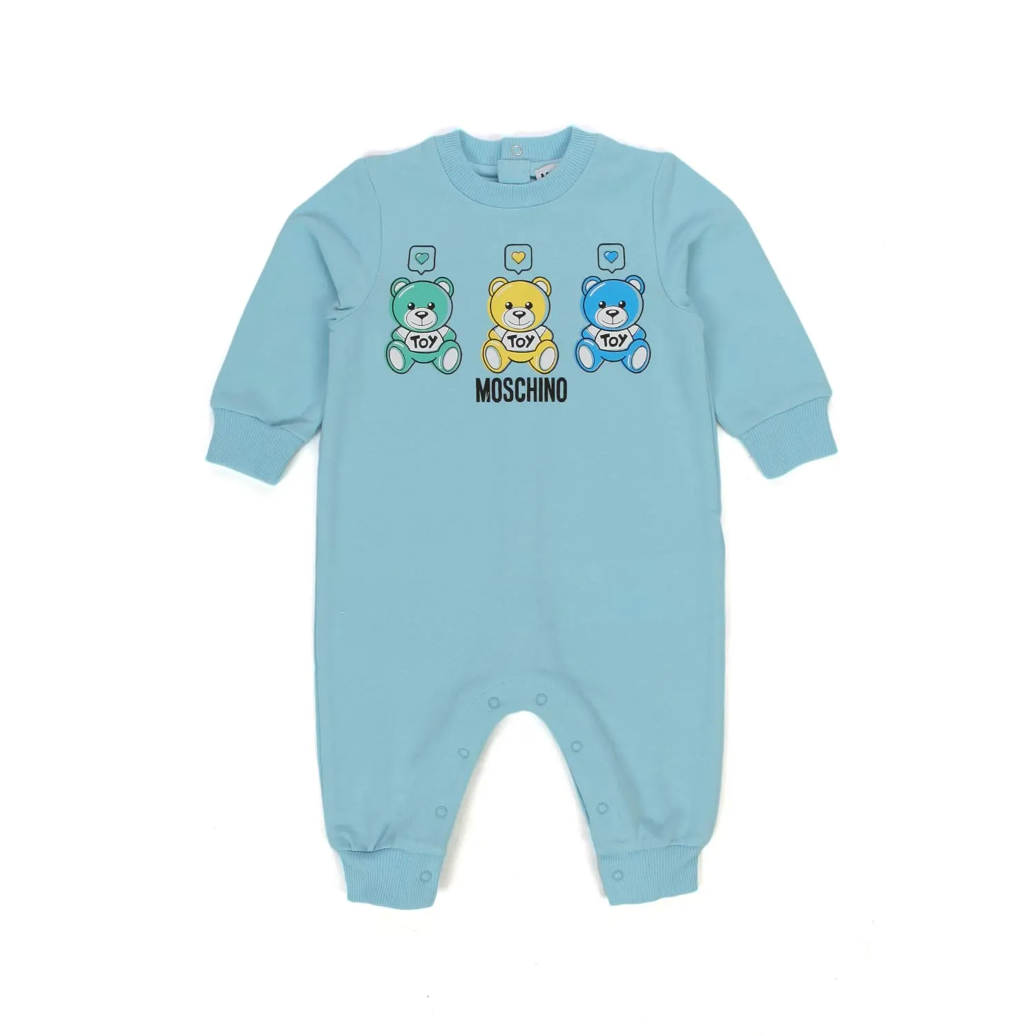 Moschino Light Blue Romper With Bears For Baby