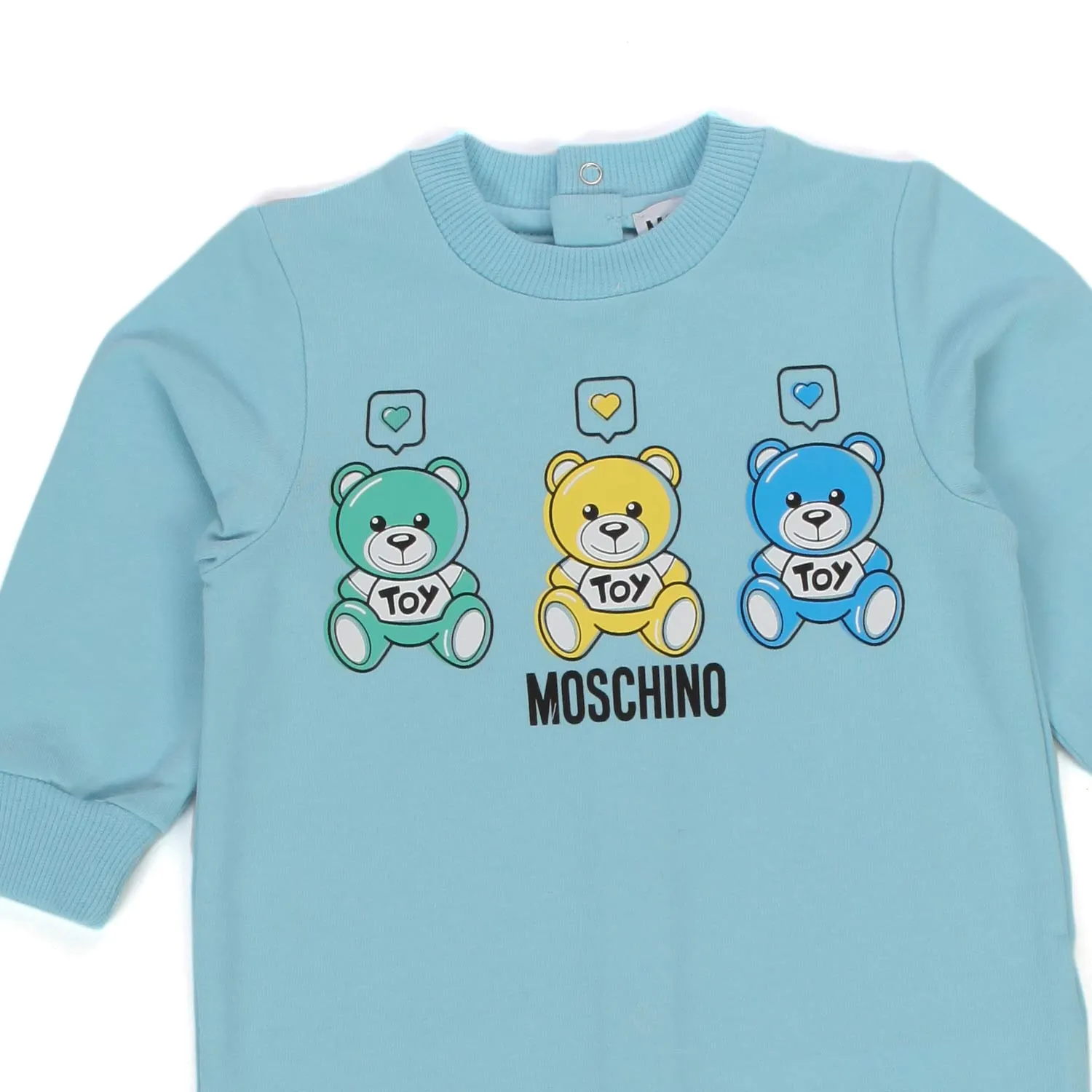 Moschino Light Blue Romper With Bears For Baby