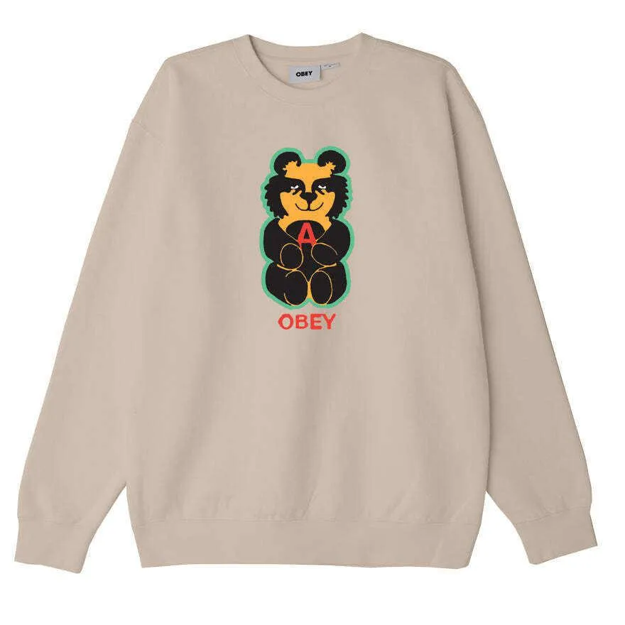 Obey Bear Icon Premium Crew Fleece In Oat Milk