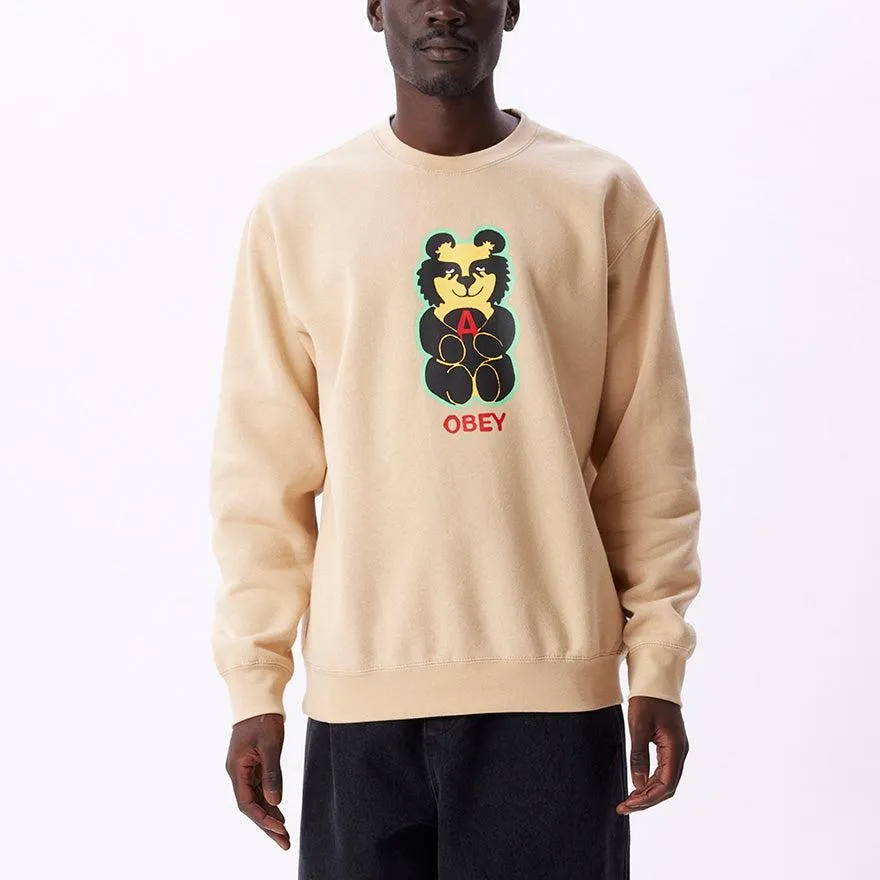 Obey Bear Icon Premium Crew Fleece In Oat Milk