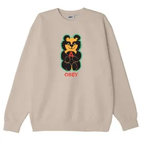 Obey Bear Icon Premium Crew Fleece In Oat Milk