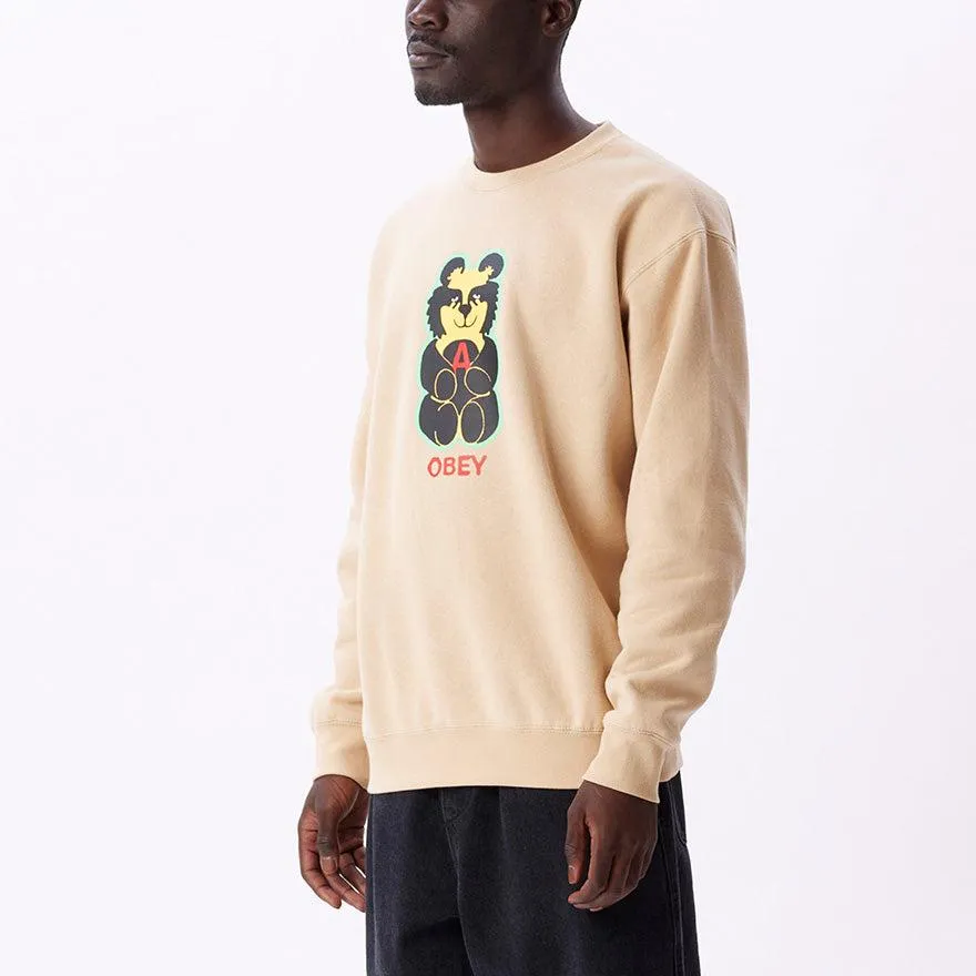 Obey Bear Icon Premium Crew Fleece In Oat Milk