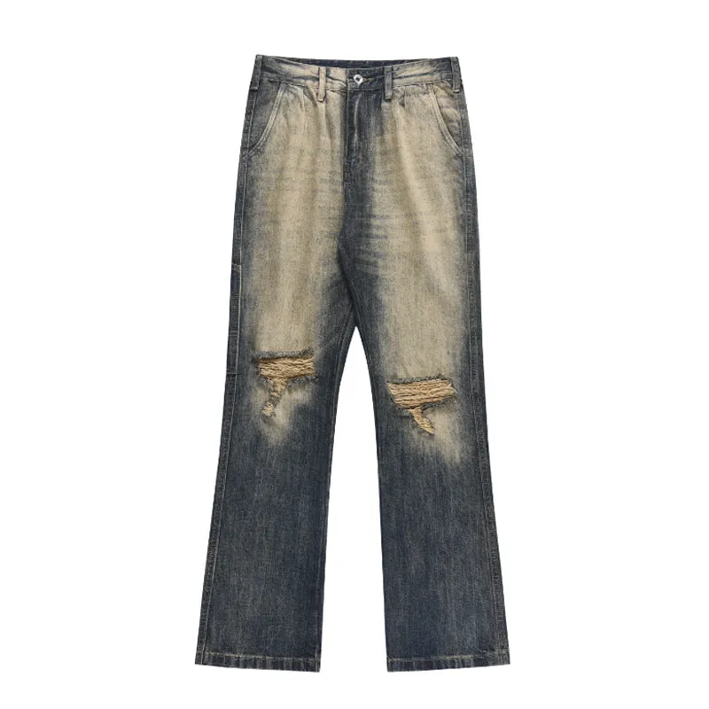 Old Ripped Cement Yellow Jeans For Men