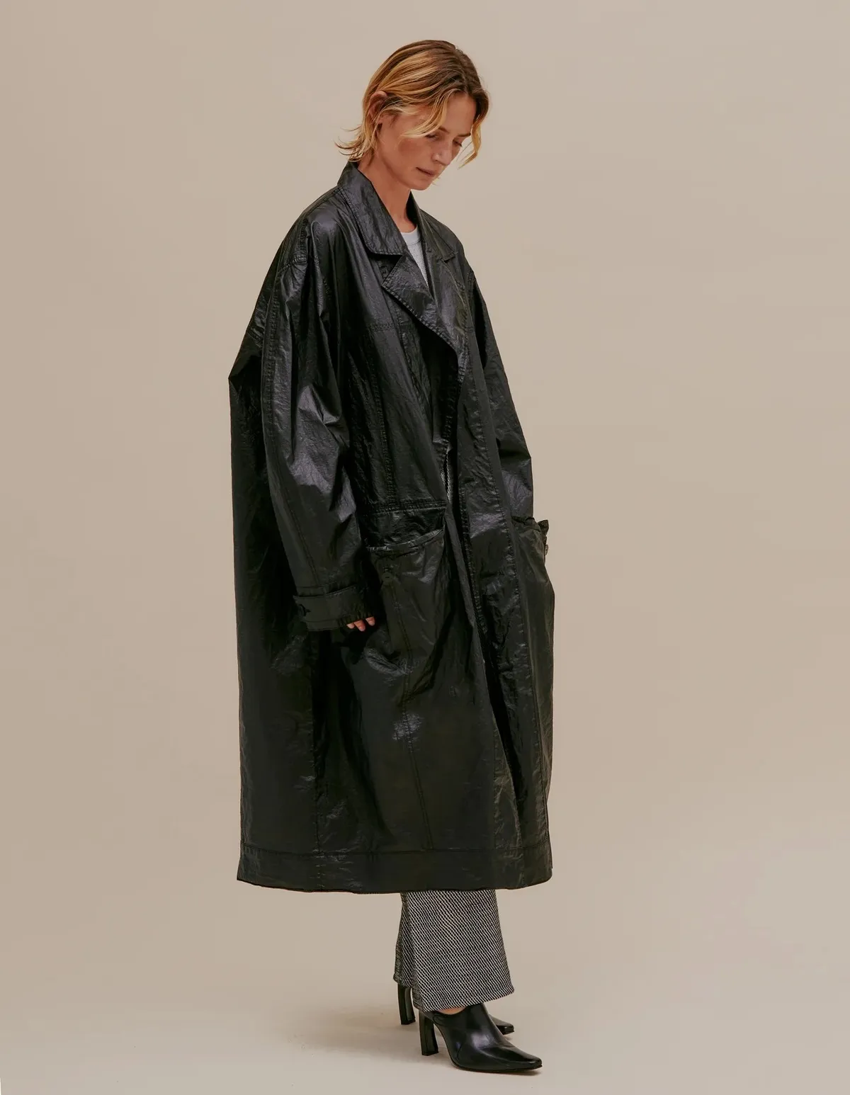 Oversized Nylon Trench Coat - Obsidian