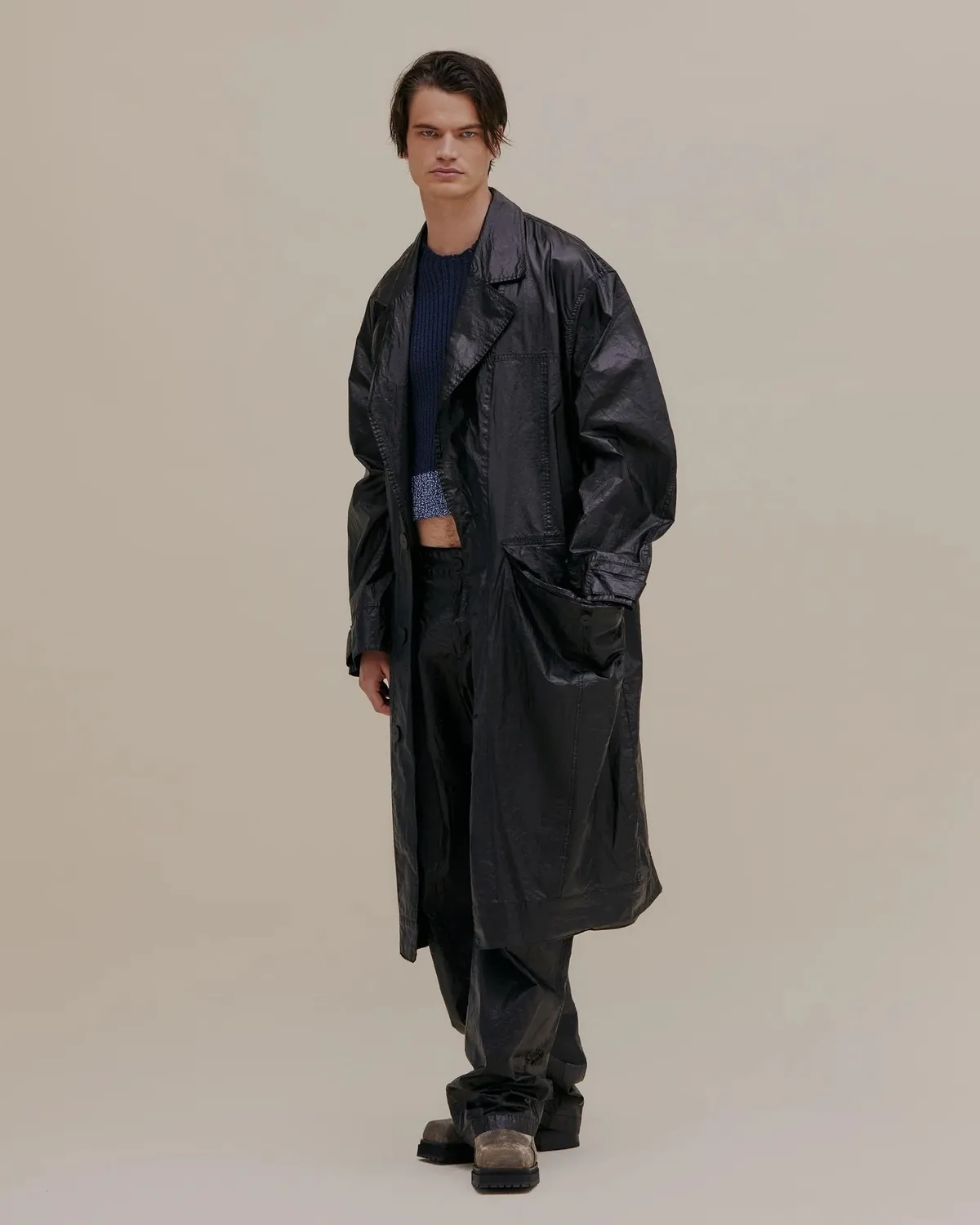 Oversized Nylon Trench Coat - Obsidian