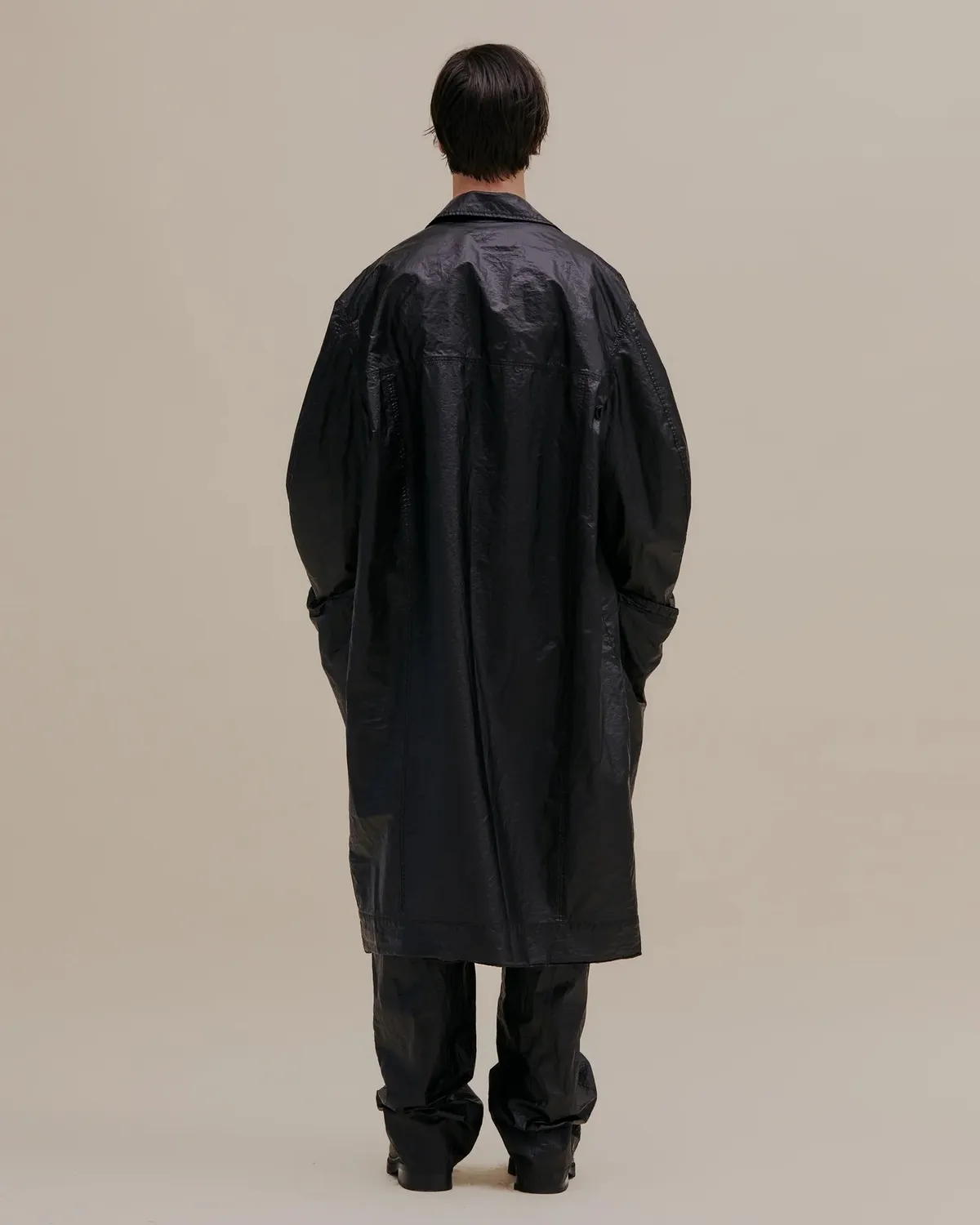 Oversized Nylon Trench Coat - Obsidian