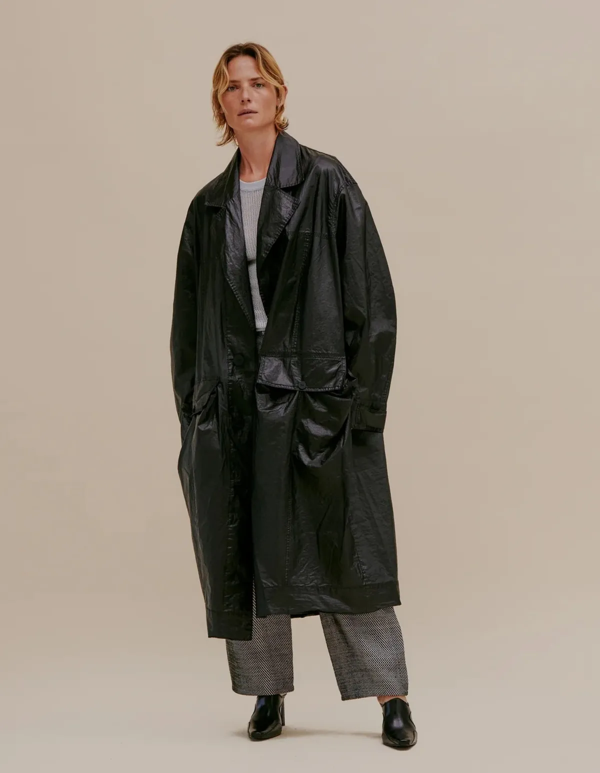 Oversized Nylon Trench Coat - Obsidian