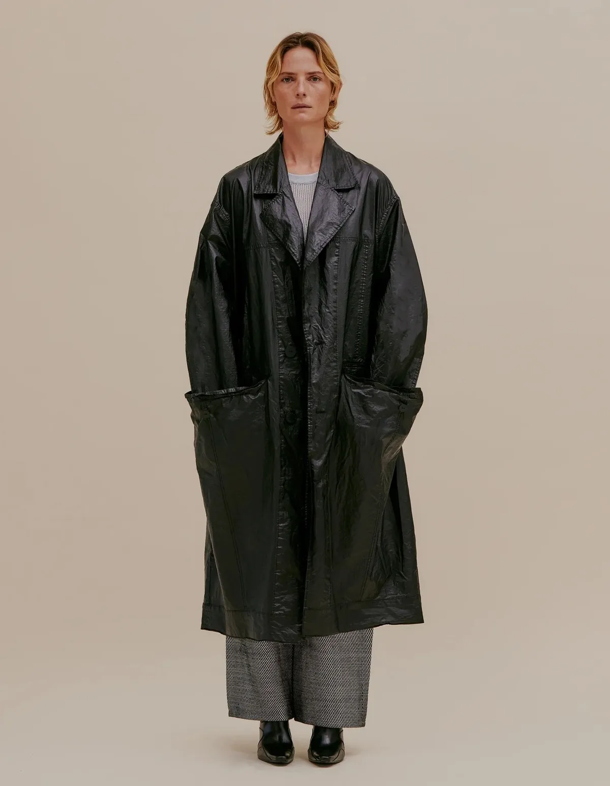 Oversized Nylon Trench Coat - Obsidian