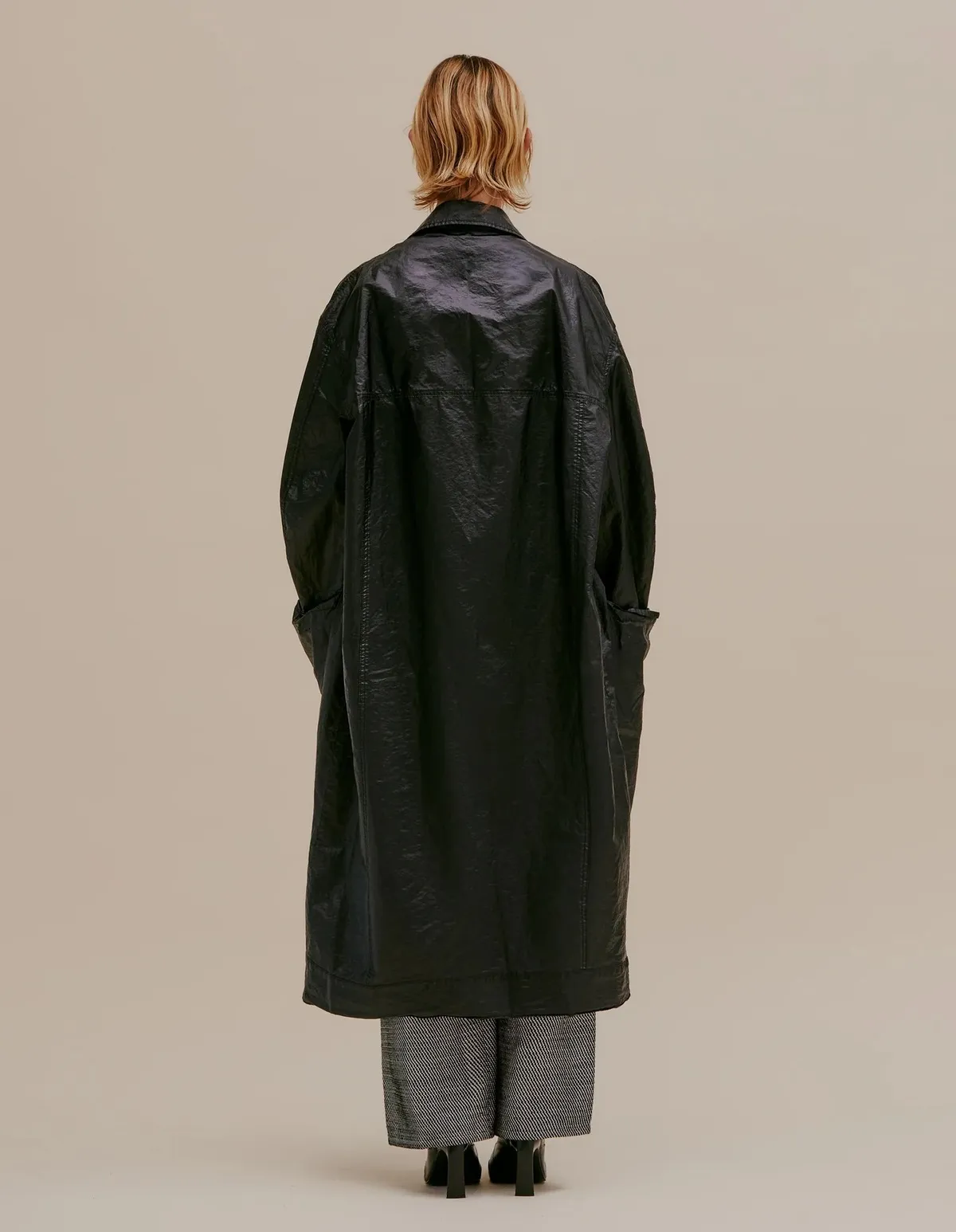 Oversized Nylon Trench Coat - Obsidian