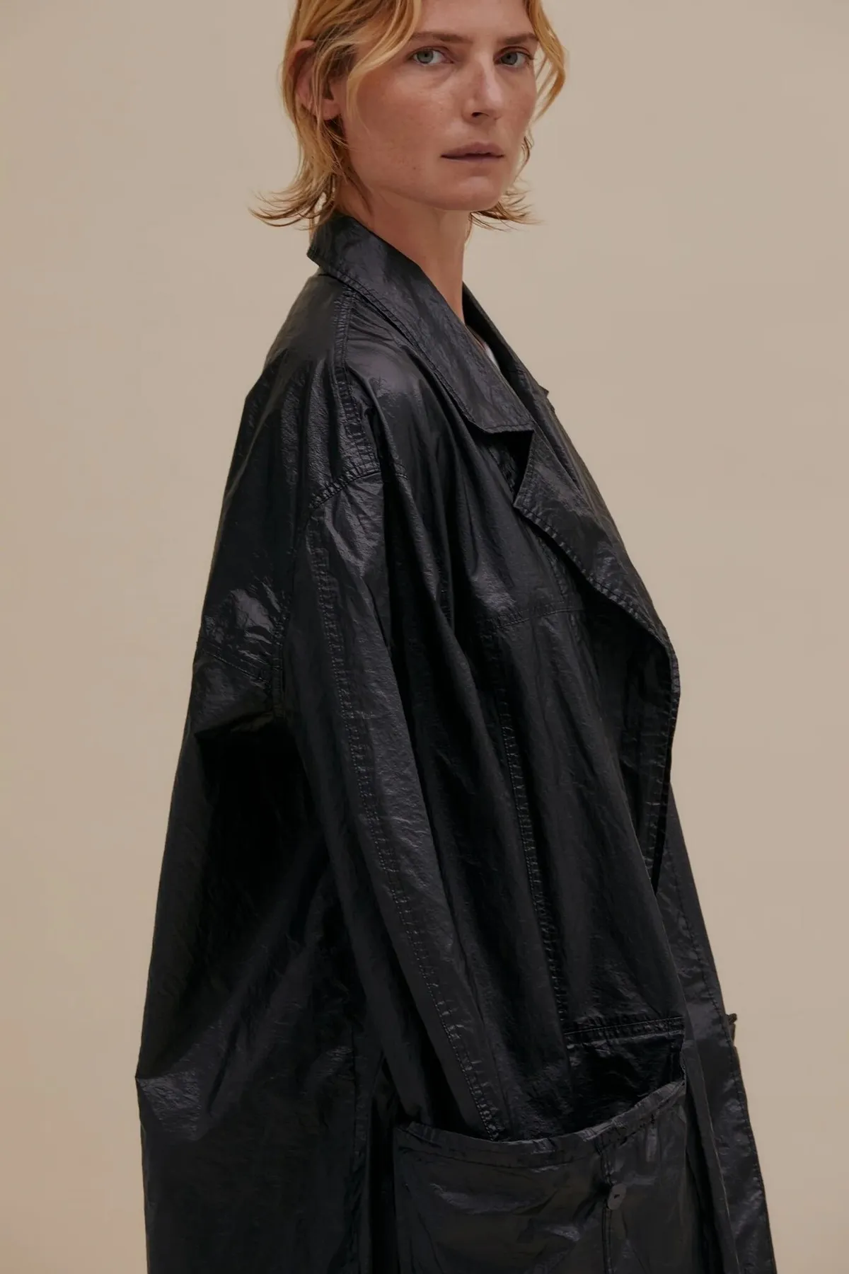 Oversized Nylon Trench Coat - Obsidian