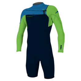 O'Neill Hammer 2mm Chest Zip Long Arm Shorty Wetsuit - Abyss/Dayglo/Ocean