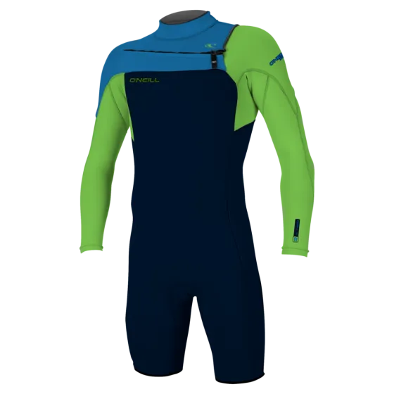 O'Neill Hammer 2mm Chest Zip Long Arm Shorty Wetsuit - Abyss/Dayglo/Ocean