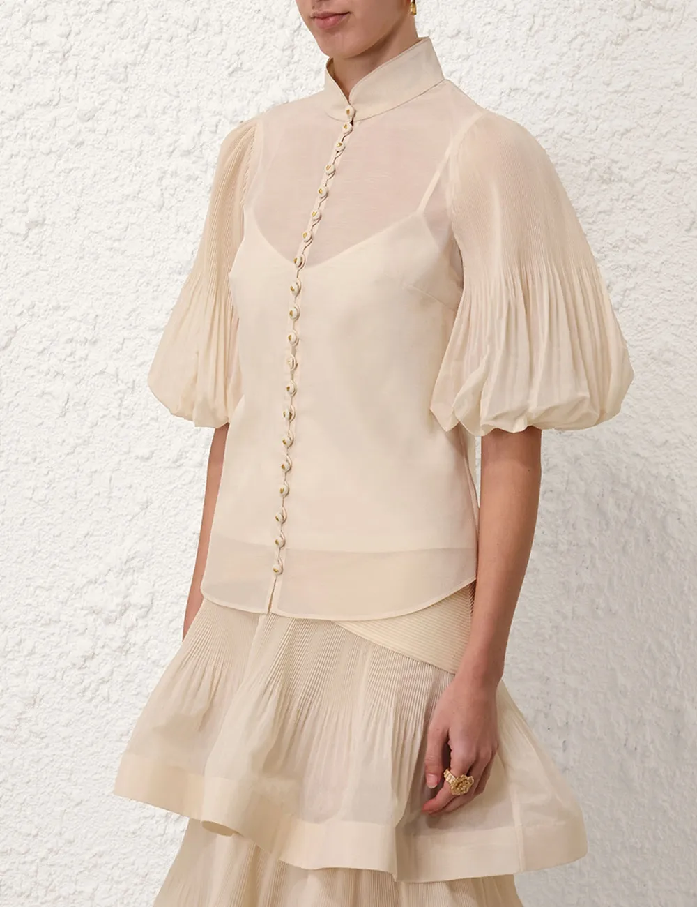 Pleated Buttoned Blouse