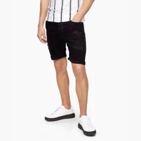 Premium Quality Black Denim Stretch Ripped Short For Men (TM-11428)