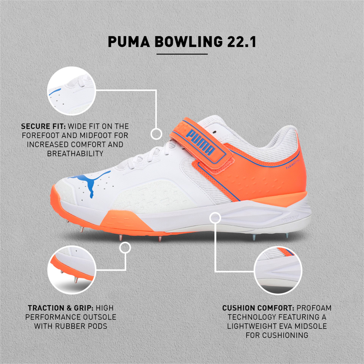 Puma 22.1 Bowling Spike Cricket Shoes (White/Orange)