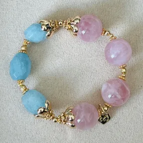 Raw Aquamarine & Madagascar Rose Quartz Bracelet