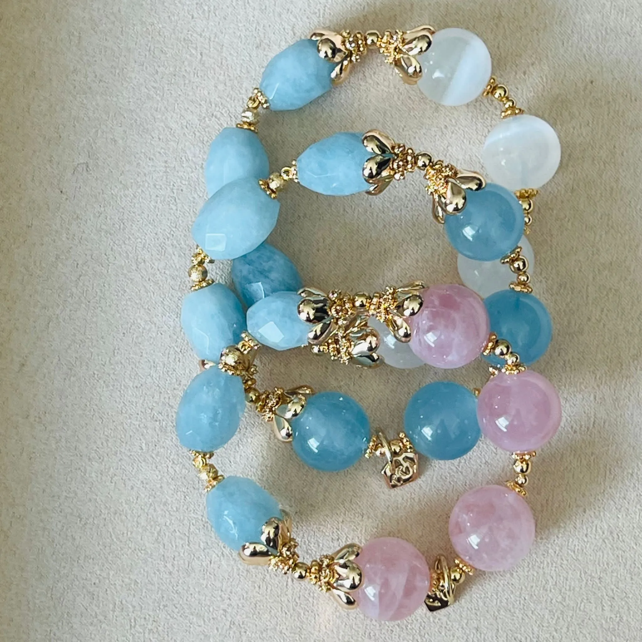 Raw Aquamarine & Madagascar Rose Quartz Bracelet