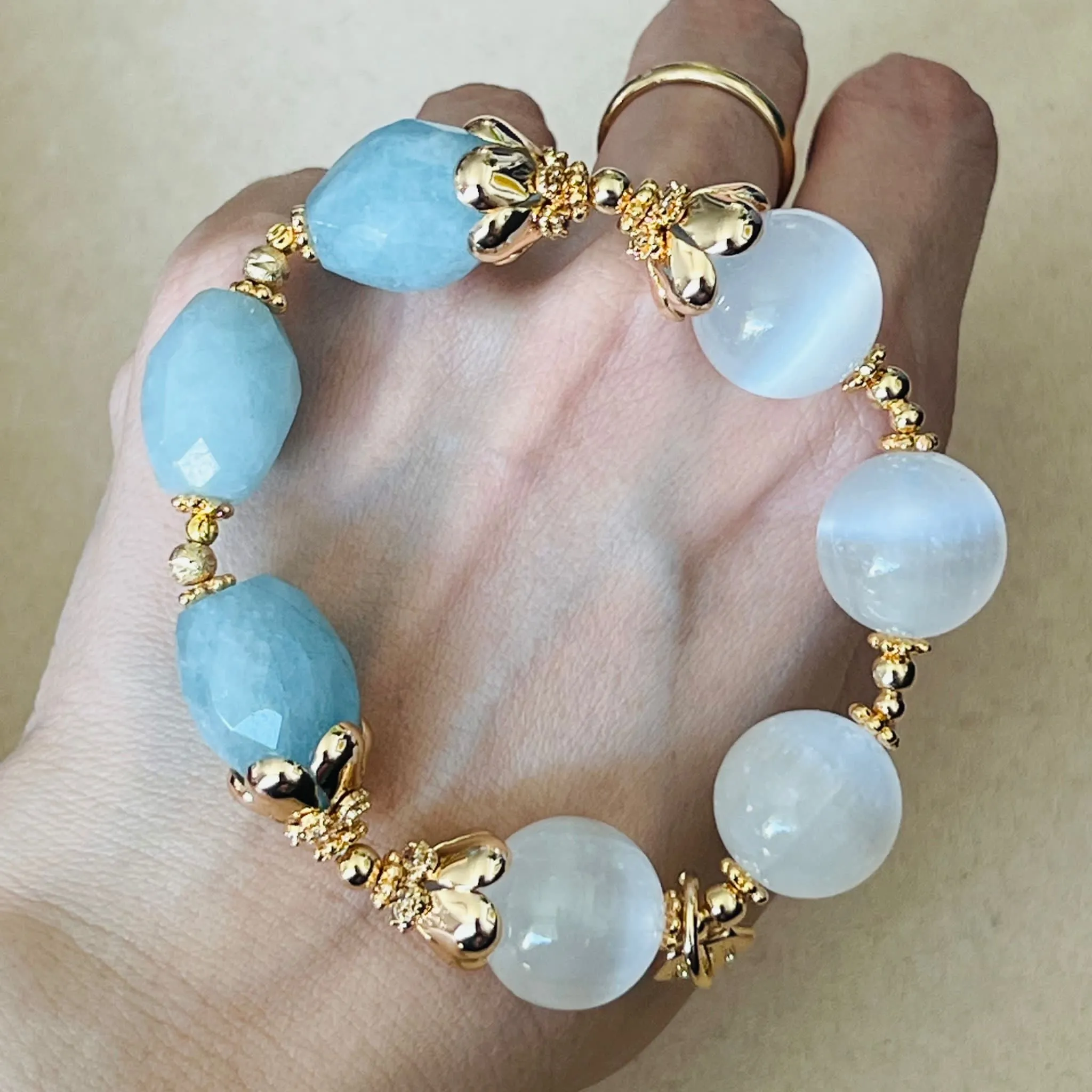 Raw Aquamarine & Selenite Bracelet