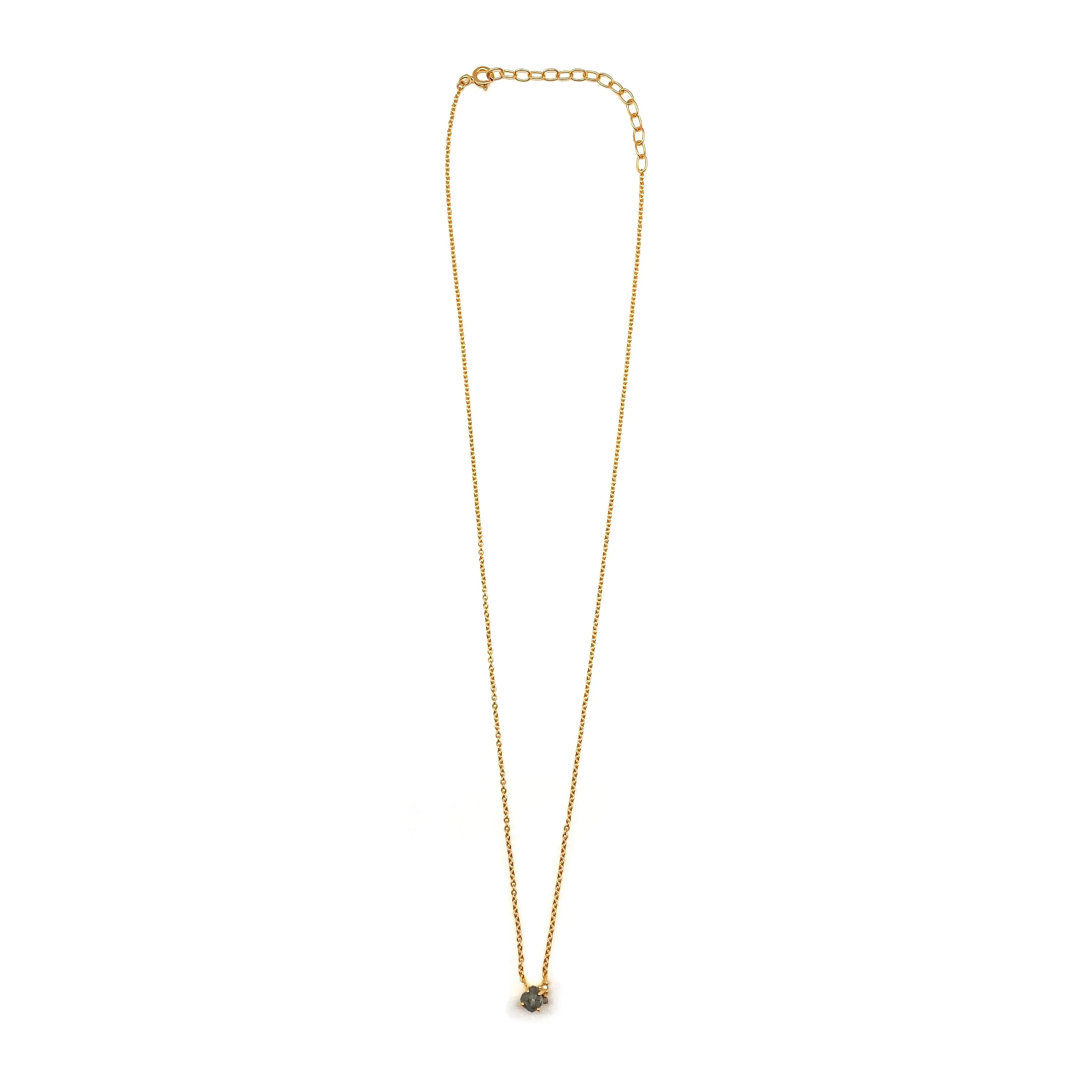 Raw Diamond and Gold Prong Necklace