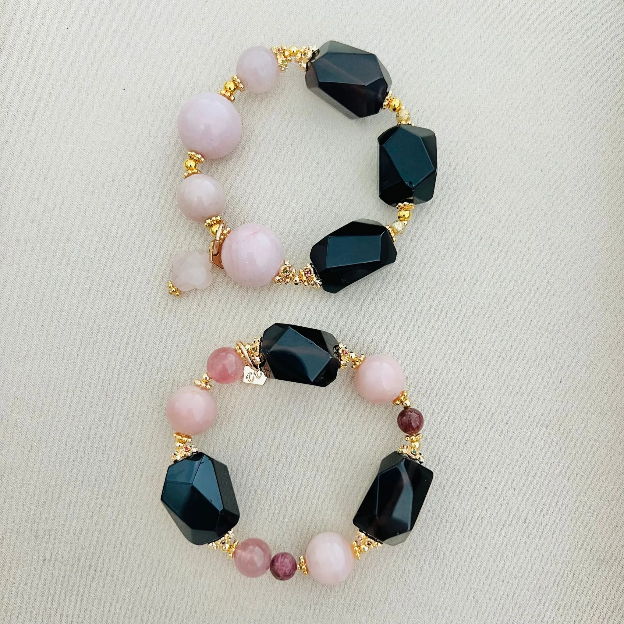 Raw Smoky Quartz & Pinks Trinity Bracelet