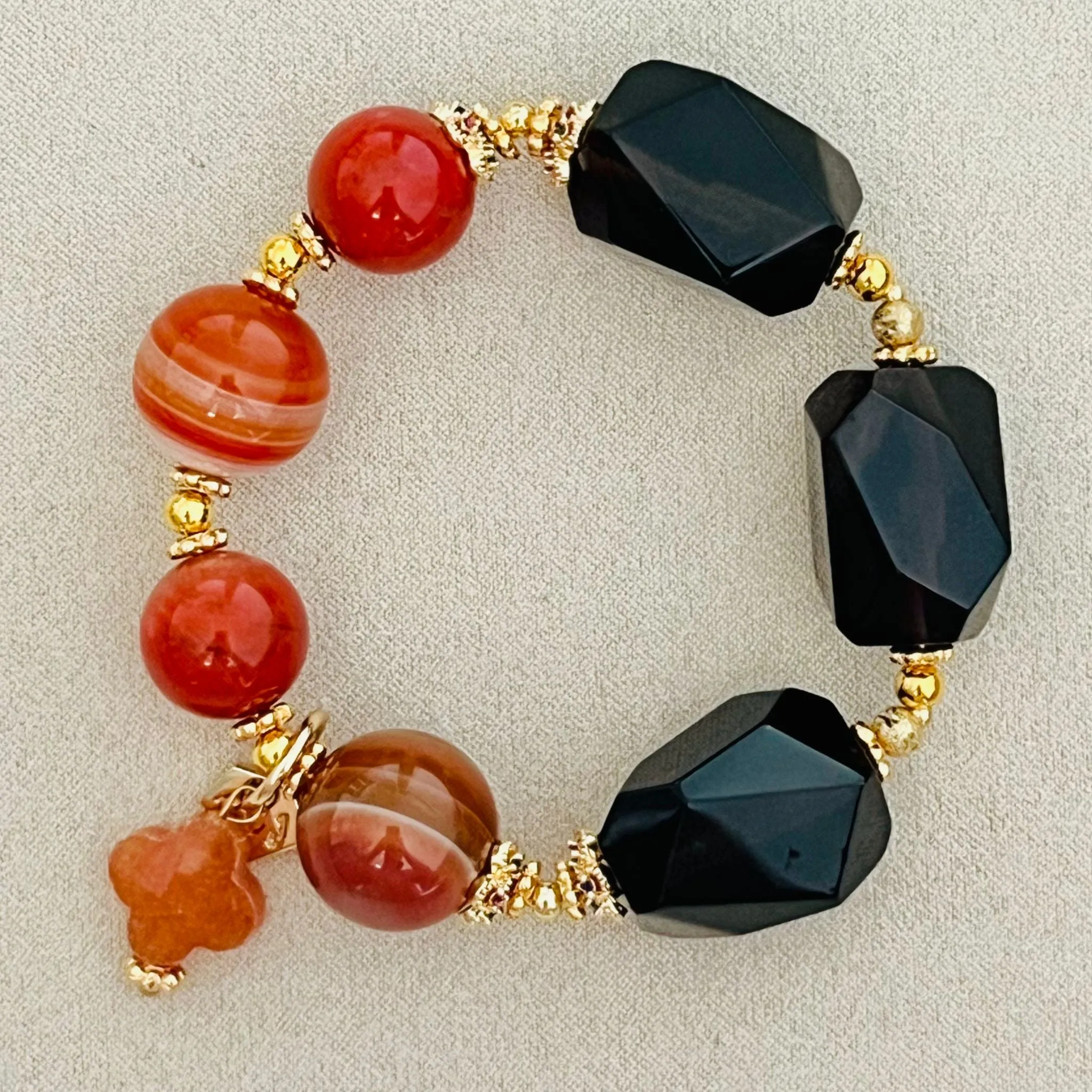 Raw Smoky Quartz & Reds Moon Bracelet