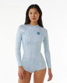 Rip Curl Womens G Bomb Long Sleeve Back Zip Boyleg 1.5mm Shorty Wetsuit 2024 - Blue