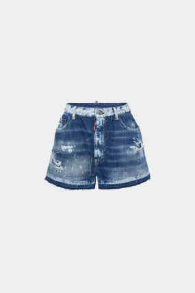 Ripped Wash Boston Denim Short Pant