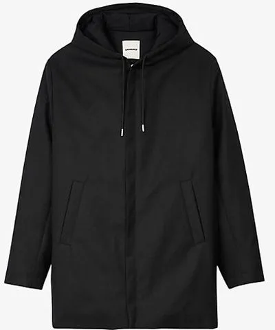 Sandro Mens Noir / Gris Hooded zip-up parka jacket