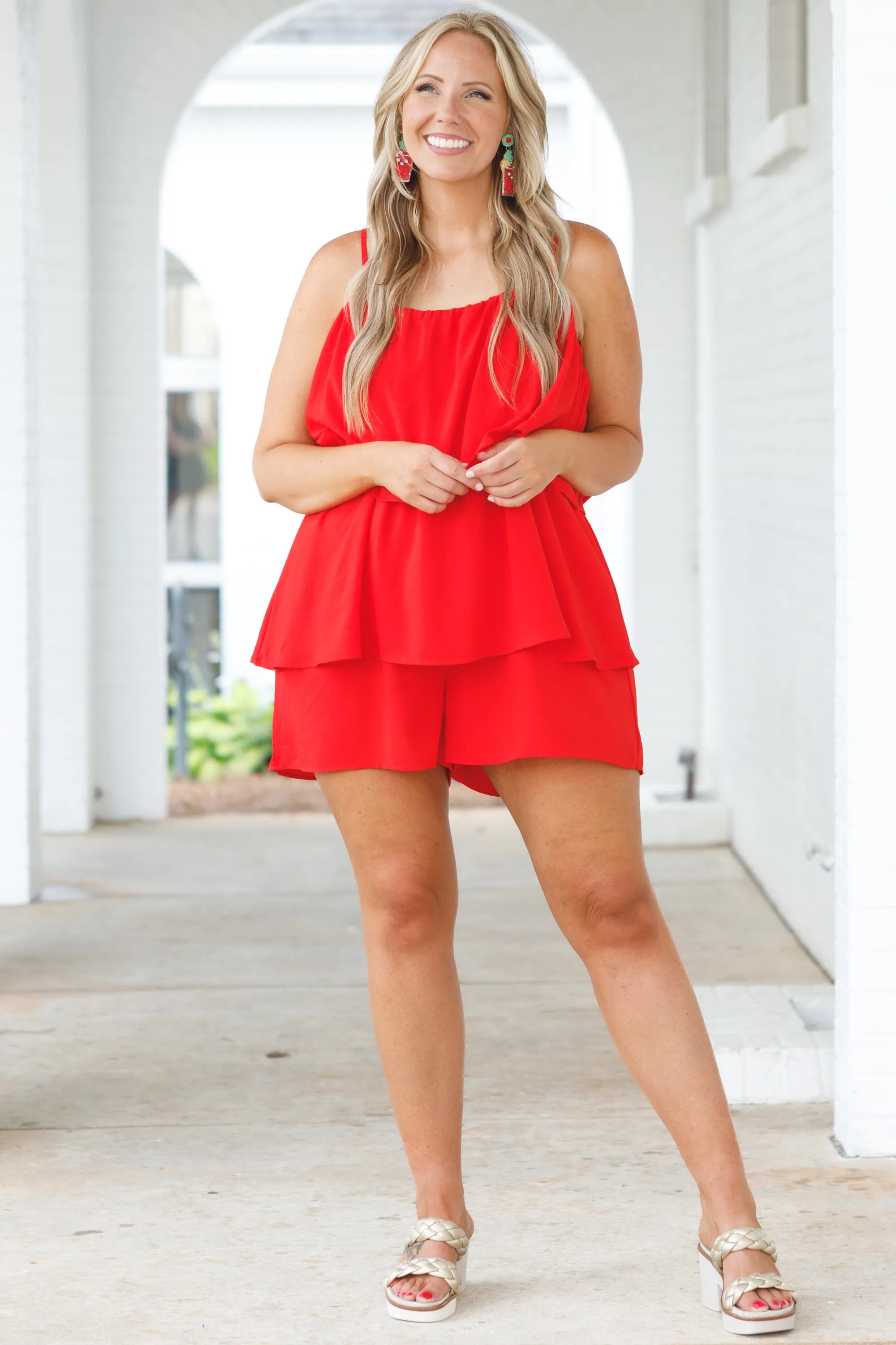 Seaside Strolls Romper, Tomato Red