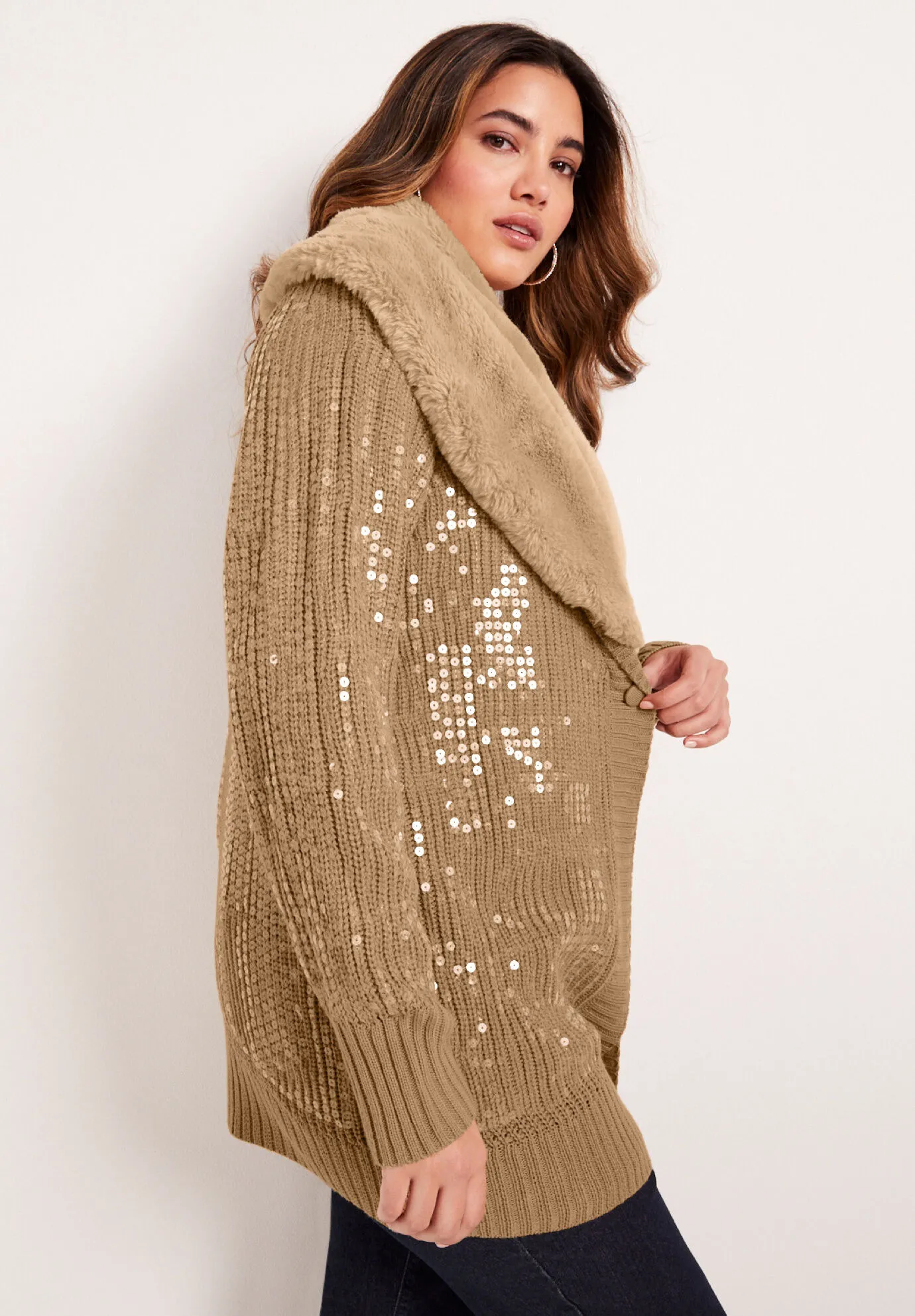 Sequin Button-Up Sweater