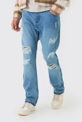 Slim Fit Flared Ripped Knee Jeans With Let Down Hem | boohooMAN UK