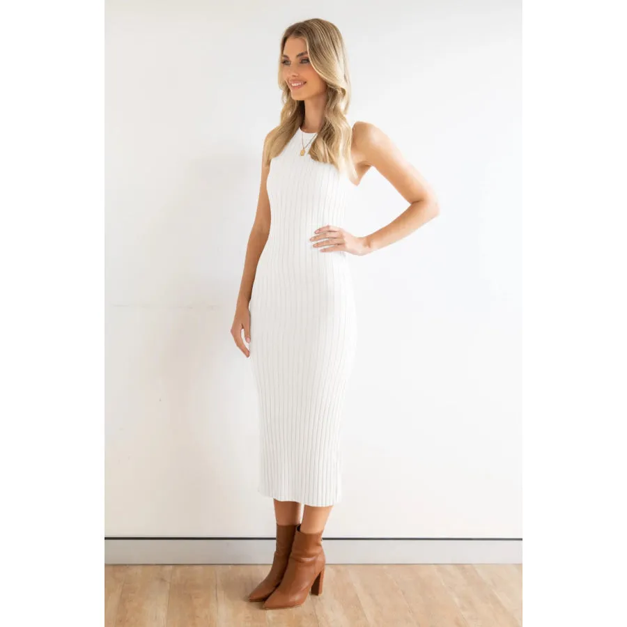 Slit Ribbed Round Neck Sleeveless Dress