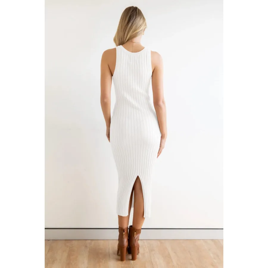 Slit Ribbed Round Neck Sleeveless Dress