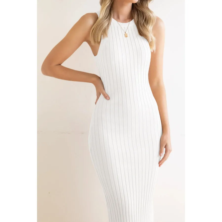 Slit Ribbed Round Neck Sleeveless Dress