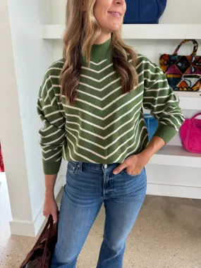 Striped Green Turtleneck Sweater