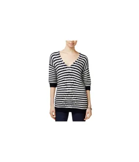 Tommy Hilfiger Womens Striped Cable Pullover Sweater