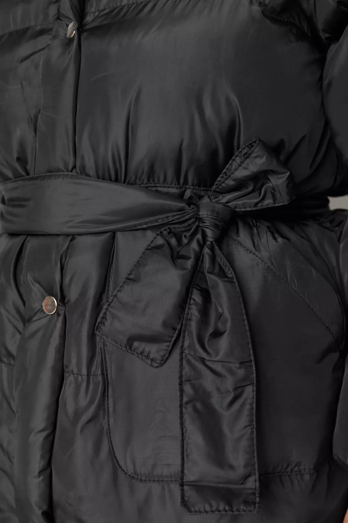 Trendyol Plus Size Black Belted Inflatable Coat