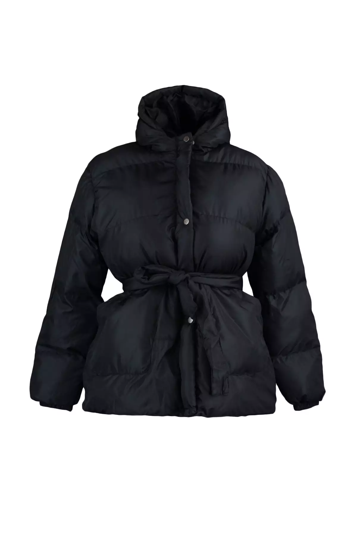 Trendyol Plus Size Black Belted Inflatable Coat