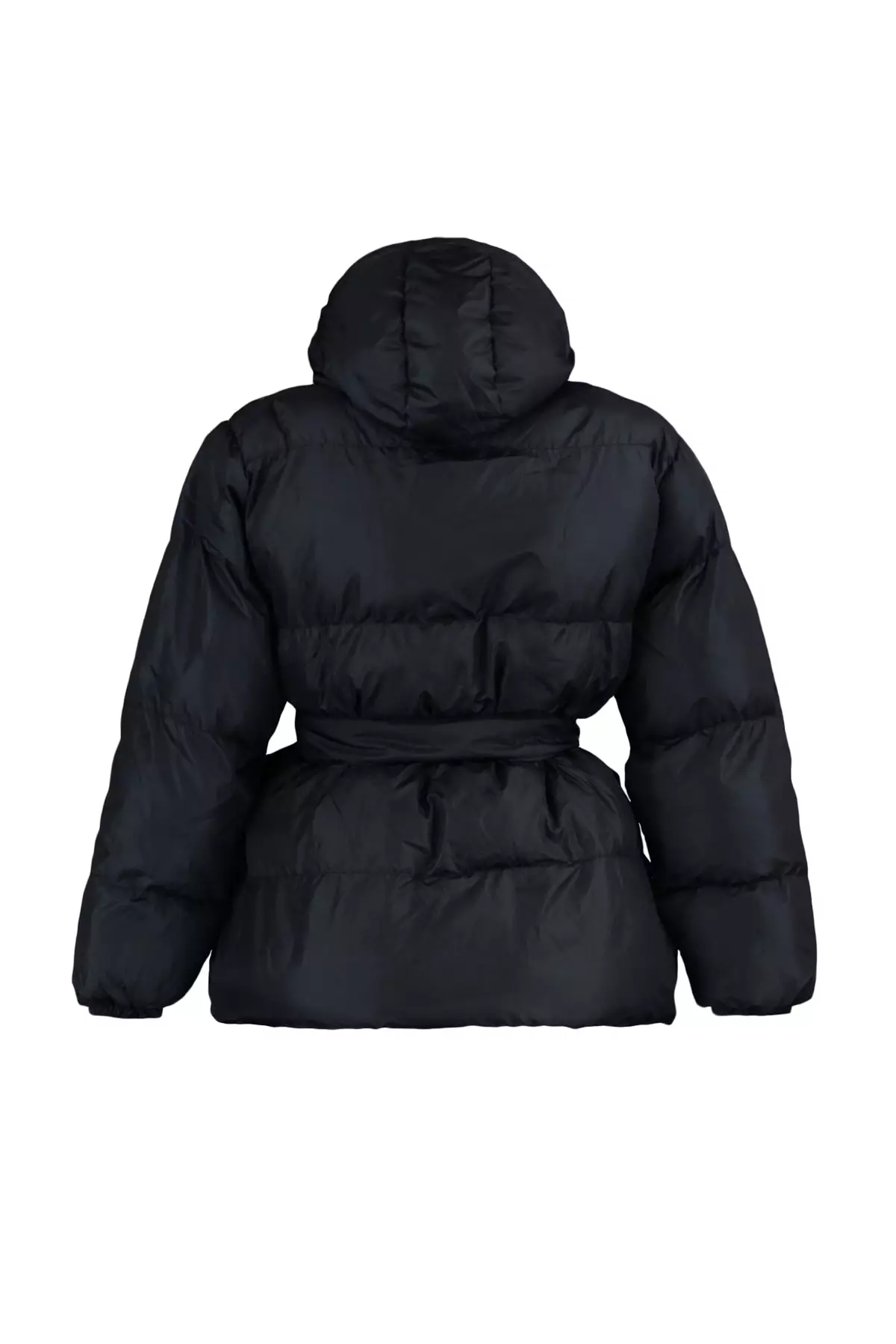 Trendyol Plus Size Black Belted Inflatable Coat