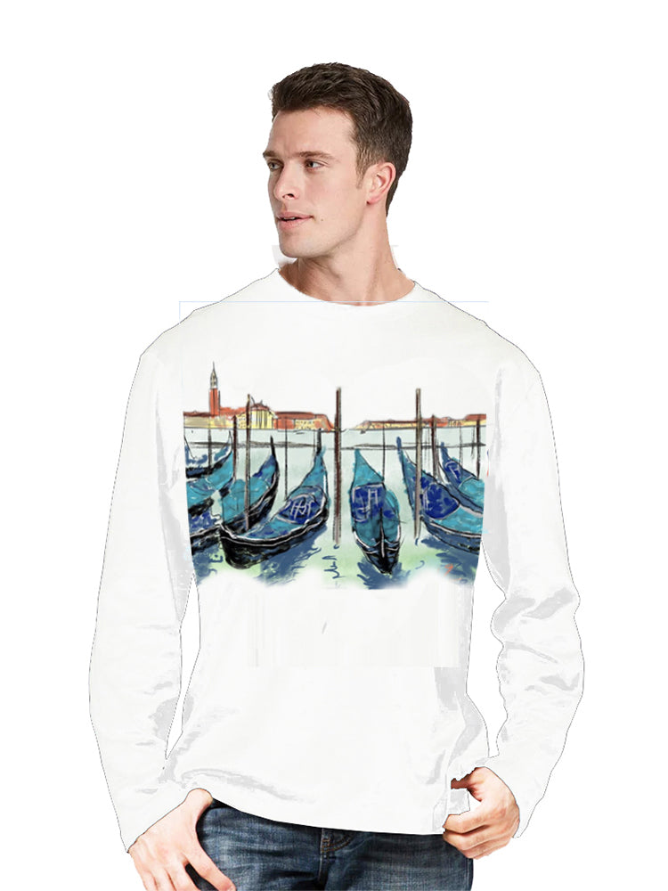 Venice-Italy Ashore Travel Shirts-  Series No. 2330010 Artist Handpaint Long Sleeve Shirt EU Size 100% Cotton  High Quality Gift