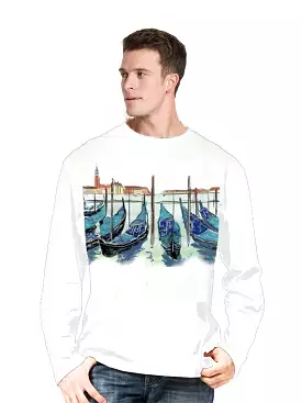 Venice-Italy Ashore Travel Shirts-  Series No. 2330010 Artist Handpaint Long Sleeve Shirt EU Size 100% Cotton  High Quality Gift