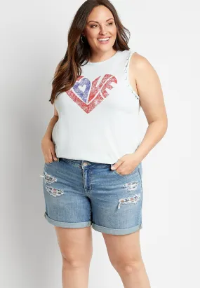 Women Maurices Plus Bottoms | Plus Size Medium Wash Ripped Backed Americana 6In Short