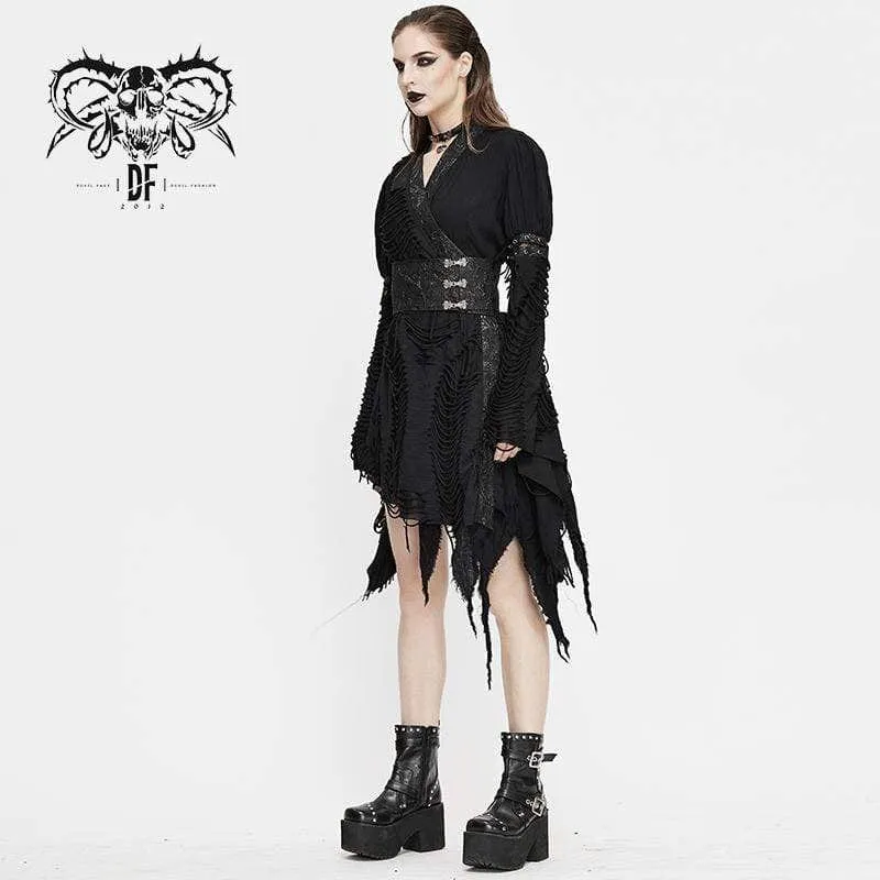 Women's Gothic Ripped kimonos With Chinese Button Belt